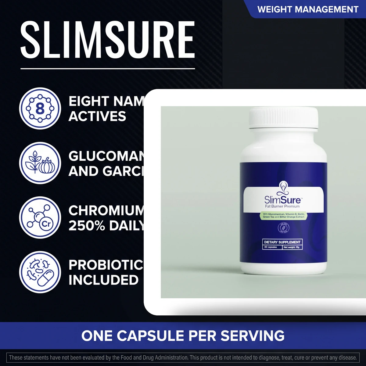 SlimSure eight named actives beside a guide to the signs of a slow metabolism
